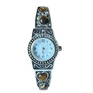 White Stag Watch Women 20mm Mother of Pearl Tiger Eye Heart Stretch New Battery